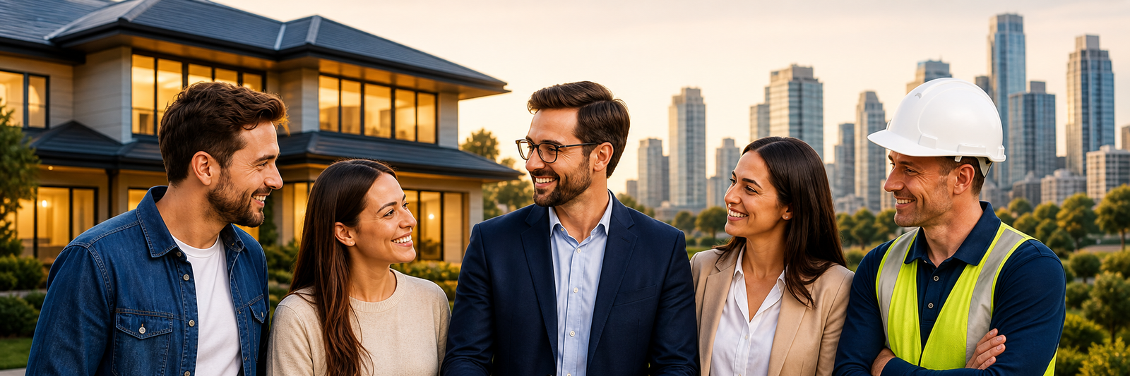 Equipo MRC Property Solutions frente a una propiedad residencial
